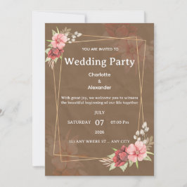 Invitación de boda floral rústica con toque rosado