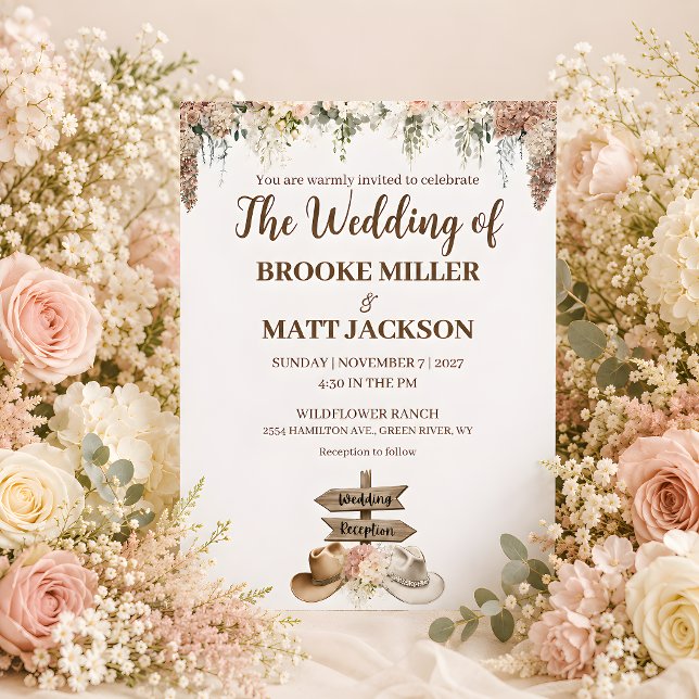 Invitación de boda floral rústica con voz suave (Softly Spoken Rustic Floral Wedding Invitation)