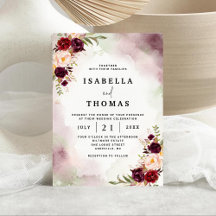 Invitación de boda floral rústica de Bordeaux rosa