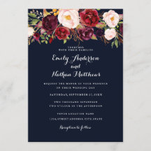 Invitación de boda floral rústica de color burgund