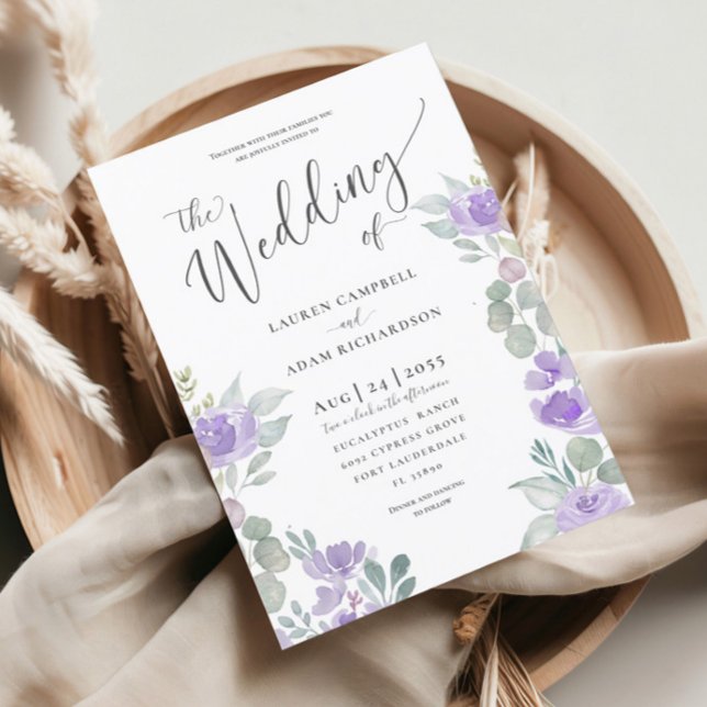 Invitación de boda floral rústica de eucalipto púr (Subido por el creador)