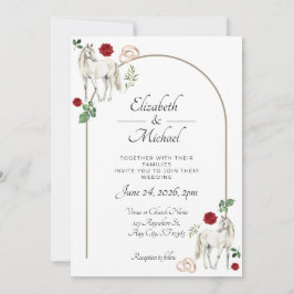 Invitación de Boda Floral Rústica Ecuestre Roja