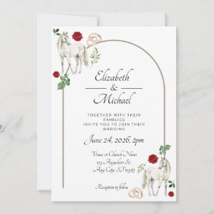 Invitación de Boda Floral Rústica Ecuestre Roja