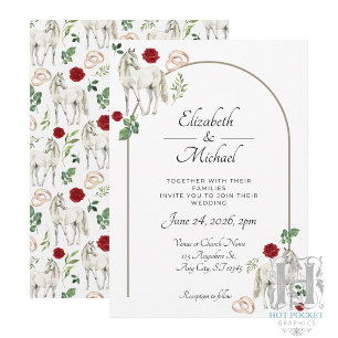 Invitación de Boda Floral Rústica Ecuestre Roja