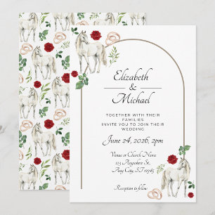 Invitación de Boda Floral Rústica Ecuestre Roja