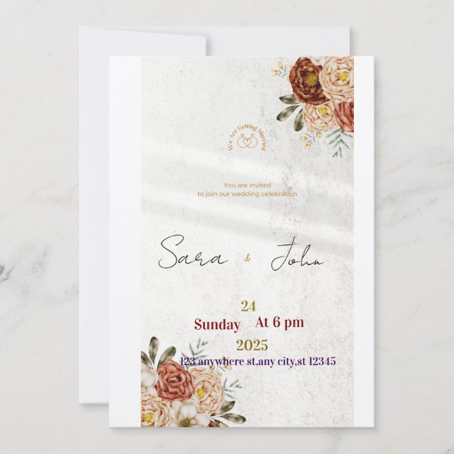 Invitación de boda floral rústica | Estilo boho el (Anverso)