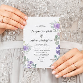 Invitación de boda floral rústica eucalipto púrpur