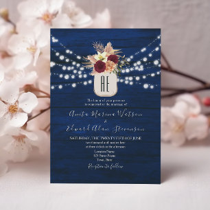Invitación de boda floral rústica navy burgundy