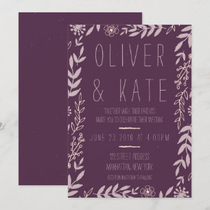 Invitación de boda floral rústica púrpura
