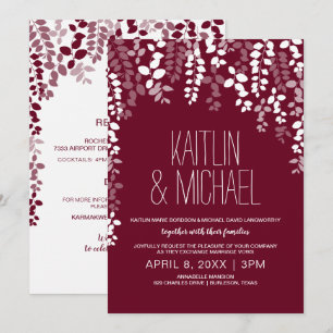 Invitación de boda floral rústica (vino Marsala)