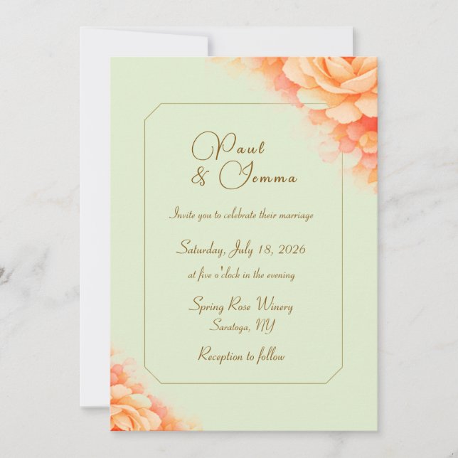 Invitación de boda floral salvia y rosa (Anverso)
