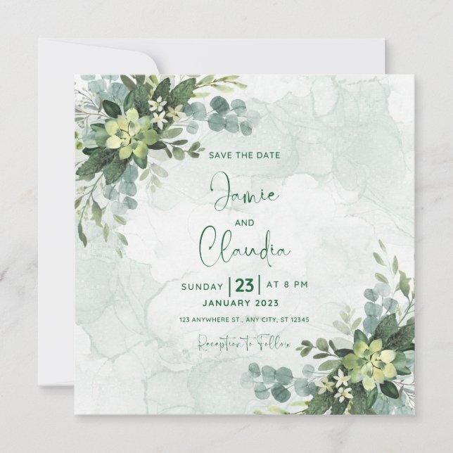 Invitación de boda floral Save The Date (Anverso)