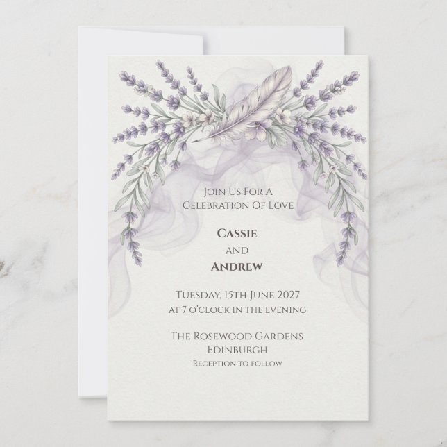 Invitación de boda floral seca de hierba de Pampas (Anverso)