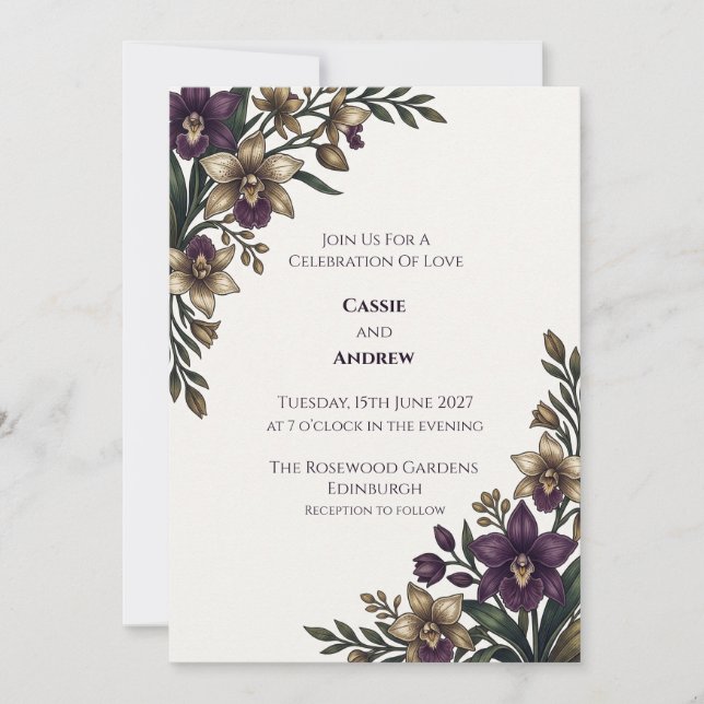 Invitación de boda floral seca de hierba de Pampas (Anverso)