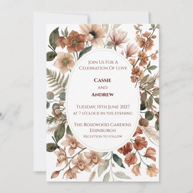 Invitación de boda floral seca de hierba de Pampas (Anverso)