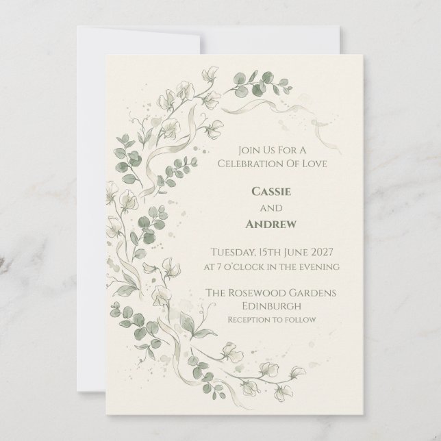 Invitación de boda floral seca de hierba de Pampas (Anverso)