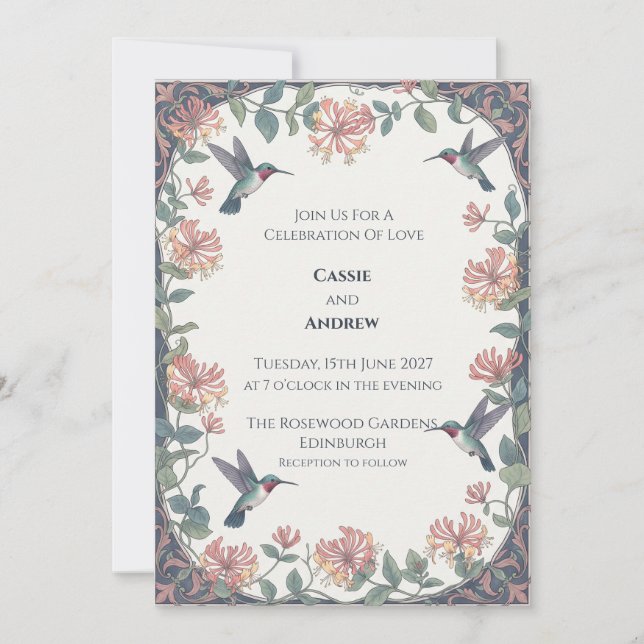 Invitación de boda floral seca de hierba de Pampas (Anverso)