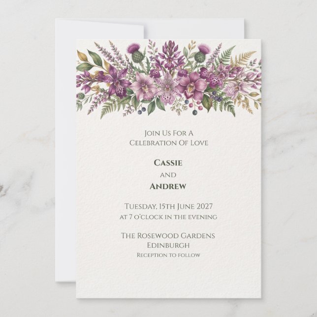 Invitación de boda floral seca de hierba de Pampas (Anverso)