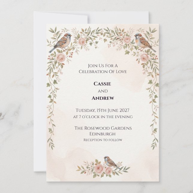 Invitación de boda floral seca de hierba de Pampas (Anverso)