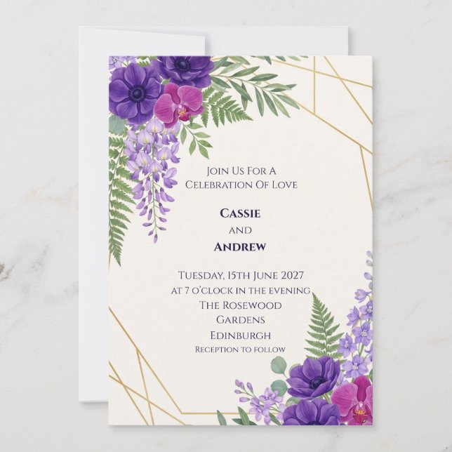 Invitación de boda floral seca de hierba de Pampas (Anverso)
