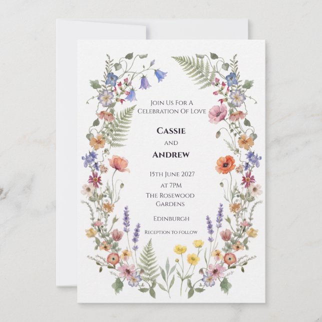 Invitación de boda floral seca de hierba de Pampas (Anverso)