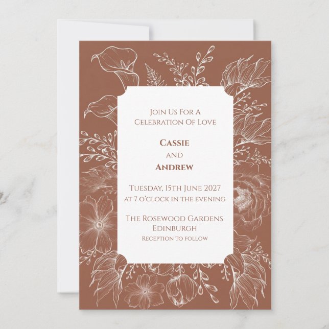 Invitación de boda floral seca de hierba de Pampas (Anverso)