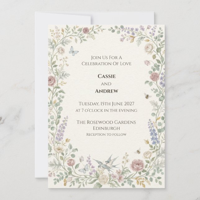 Invitación de boda floral seca de hierba de Pampas (Anverso)