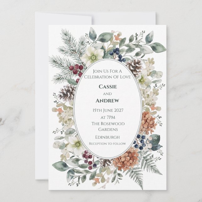 Invitación de boda floral seca de hierba de Pampas (Anverso)
