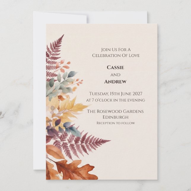 Invitación de boda floral seca de hierba de Pampas (Anverso)