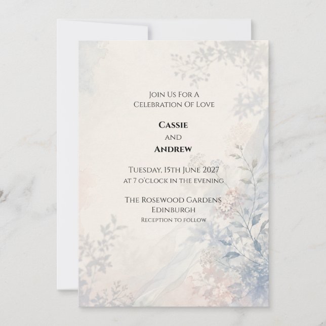 Invitación de boda floral seca de hierba de Pampas (Anverso)