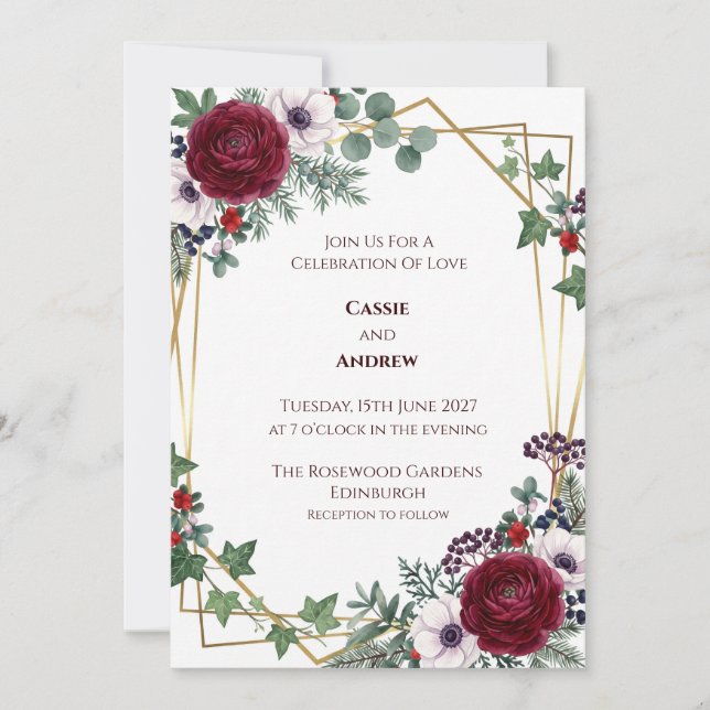 Invitación de boda floral seca de hierba de Pampas (Anverso)