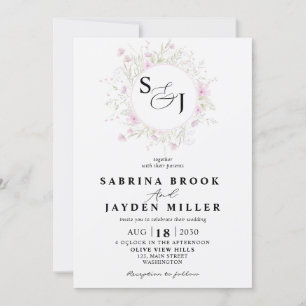 Invitación de boda floral silvestre de tono rosa p