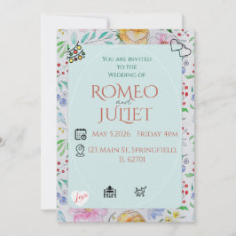 Invitación de boda floral simple con flor de acuar