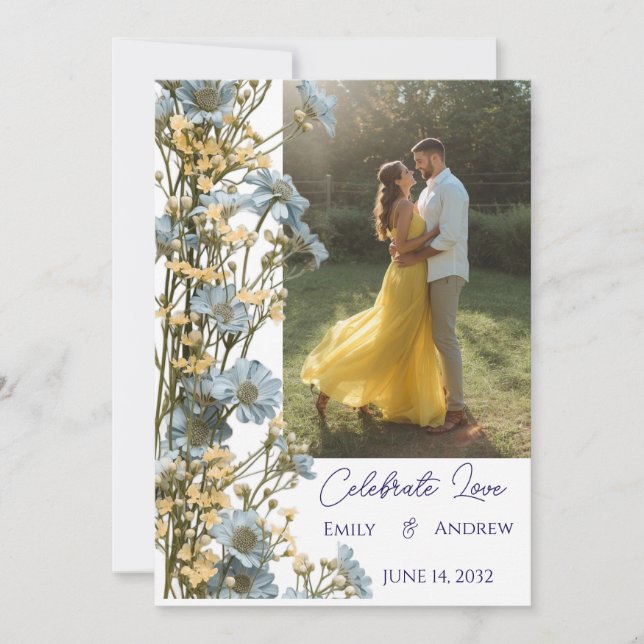 Invitación de boda floral simple moderna con foto (Anverso)