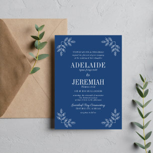 Invitación de Boda Floral Simplicity 2 Azul Verdad