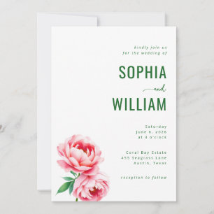 Invitación de boda floral sofisticada de color ros