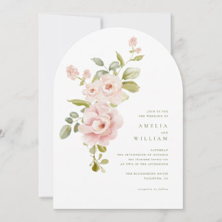 Invitación de boda floral suave tono rosa