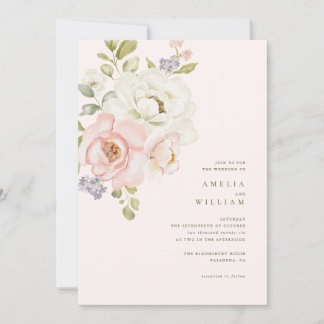 Invitación de boda floral suave tono rosa