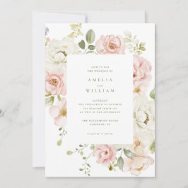 Invitación de boda floral suave tono rosa