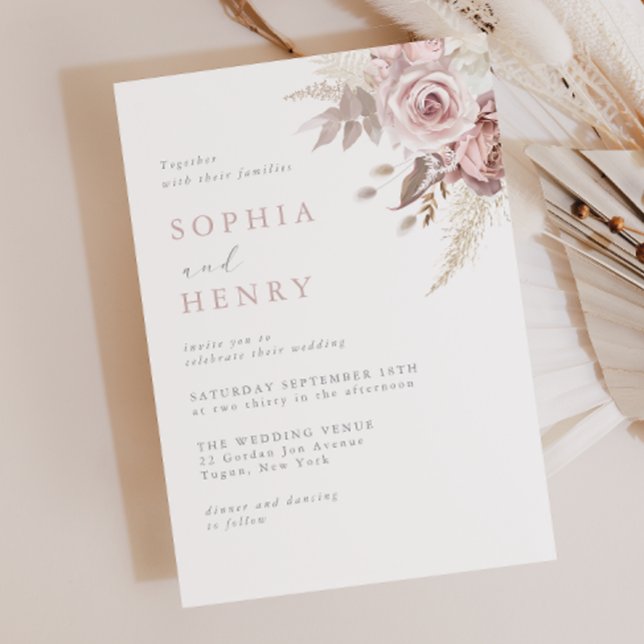 Invitación de boda floral suave y delicada con rub (Subido por el creador)