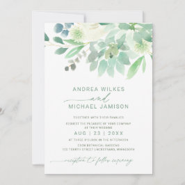 Invitación de Boda Floral Suculenta Acuarela Verde