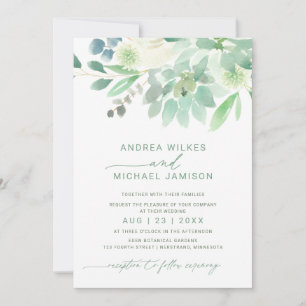 Invitación de Boda Floral Suculenta Acuarela Verde