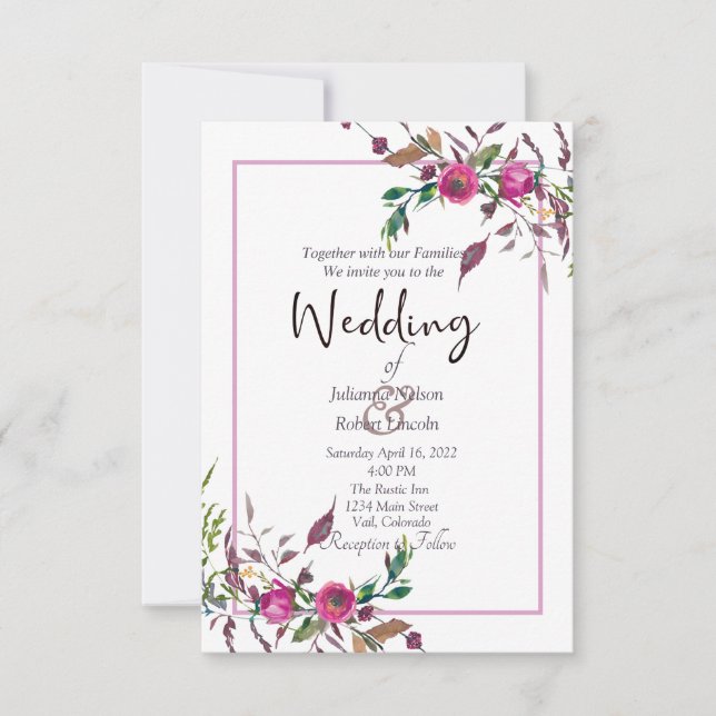 Invitación de boda floral suelta rosa (Anverso)