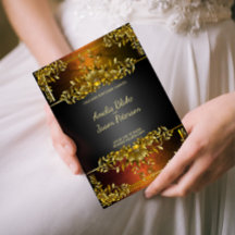 Invitación de boda floral tallada en oro estilo re