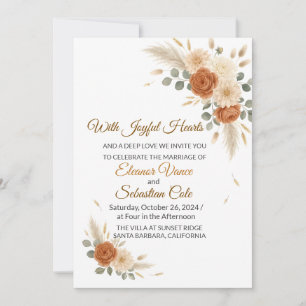 Invitación de Boda Floral Terracota Boho Neutral R