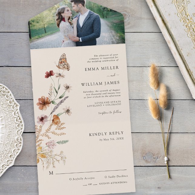 Invitación de boda floral todo en uno (Floral All in One Wedding Invite
)
