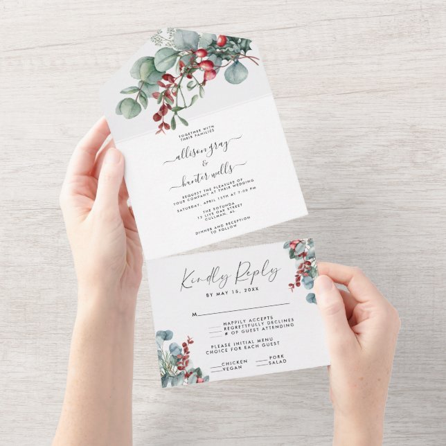 Invitación de boda floral todo en uno (desgarro)