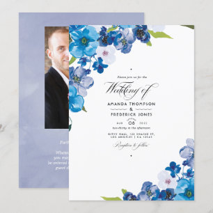 Invitación de boda floral tonos de azul