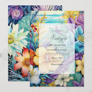 Invitación de boda floral tonos de playa de verano