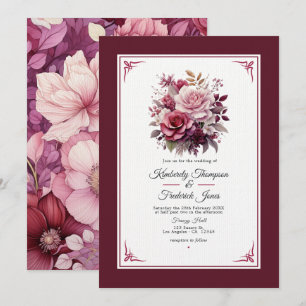 Invitación de boda floral tonos de vino